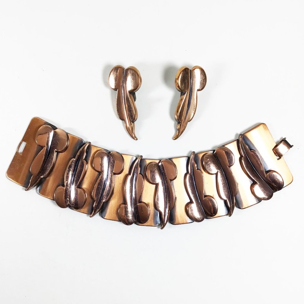 Renoir Copper Modernist Bracelet & Earrings Set